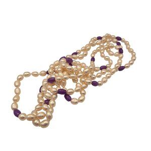Freshwater Pearl Purple Beaded Necklace 64" Elegant Design